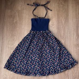Vintage Smocked Floral Halter Dress for Girl Size 7